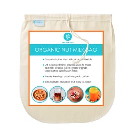 Nut Milk Bag Strainer, 100% Organic Cotton Fabric Cheesecloth for Straining, Filter for Nut Milk, Greek Yoghurt, Juice, Smoothies, Jam and Jelly, Cold Coffee, 10" x 12" Straining Bag - Edenwood