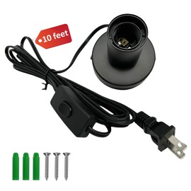 atiyoc Black Metal E26/E27 Screw Light Socket with 10FT Extension Cord, Hanging Light Cord for Garage,80MM Small Table Lamp Base Ceiling Bulb Holder, On/Off Switch US Plug in Wire (1 Pack)
