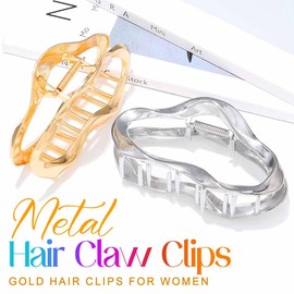 BARTOSI Metal Hair Claw Clips Gold Hair Claw Barrettes Large Claw Clips for Thick Hair Hair Jaw Clamps Hair Accessories for Women and Girls (Pack of 2)