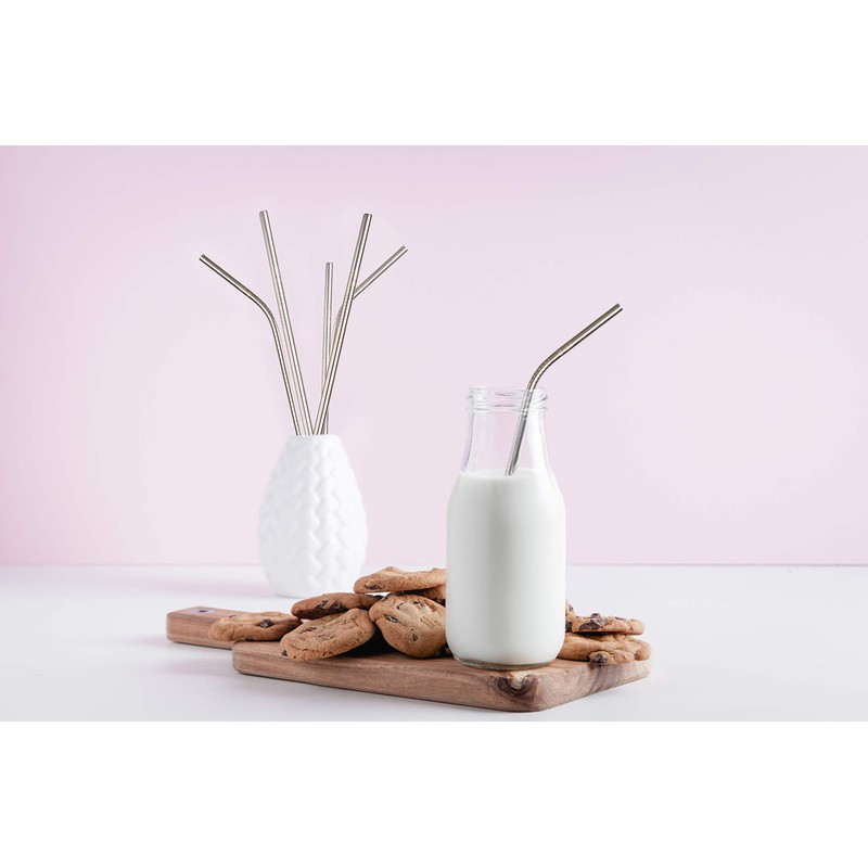 JABs 12 Silver Stainless Steel Straws Reusable Straight Straws and