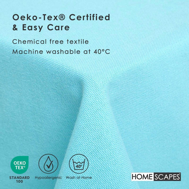 HOMESCAPES Blue Table Cloth, Plain Cotton Tablecloth, Large Rectangular, Handcrafted