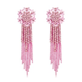 EVER FAITH Snowflake long Tassel Earrings for Women Girls, Rhinestone Crystal Waterfall Beaded Fringe Christmas Holiday Bridesmaid Dangle Statement Earrings Pink Pink-Tone