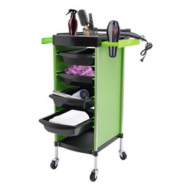 Kathring Salon Trolley Cart, 6 Layer Multifunction Hair Salon Storage Rolling Cart with 4 Drawers and 4 Universal Wheels for Hairdresser, Beauty, Green, Black