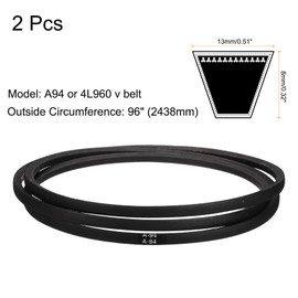 sourcing map 2pcs A94 or 4L960 Classic Wrapped Rubber V-Belt, 94"(2388mm) Inside Circumference, A Profile V Belt