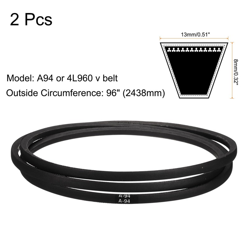 sourcing map 2pcs A94 or 4L960 Classic Wrapped Rubber V-Belt,