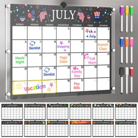 NiHome Magnetic Acrylic Dry Erase Calendar for Fridge with 12 Monthly Sheets and 9 Color Chalk Markers, Reusable Monthly Planner for Meal Prep, Family Schedule, Notes, Grocery Lists and Daily Planning