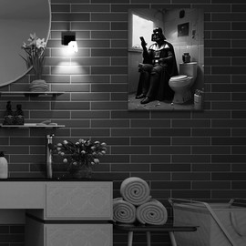 Darth Vader Toilet Wall Art Sith Lord Watching Cellphone Canvas Print Funny Bathroom Decor Sci-Fi Wall Art for Home 8x10 inch