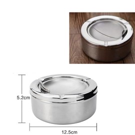 1 x Stainless Steel Ashtray with Lid, Wind Ashtray, Round Ashtray for Home, Office, Hotel, Outdoor and Indoor Use