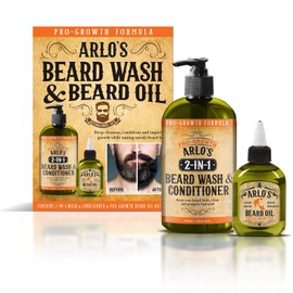 Arlo's Lavado y acondicionador para barba Pro-Growth 2 en 1, 12 oz con kit de 2 piezas de aceite para barba Pro-Growth