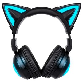 Wireless Cat Ear Headphones (12 Color Changing) with & 3.5mm Jack, Gaming Pro, Bluetooth&Wired Connection (Blackcolor)