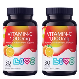 LIVS Vitamin C 1000mg Gummies for Kids & Adults | antioxidants & Immune Support Supplement | Hair, Skin and Nails Vitamins for Women & Men | Vegen & Free from GMO & Gluten - 1000mg VIT C/Dose - 60 ct