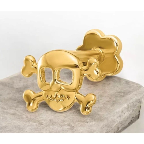 Does Not Apply 14k Yellow Gold 18G Skull and Bones