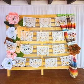 White Papel picado Mexican Plastic Banner, Large White Mexican Wedding Garlands, Perfect for Rehearsals, Bridal Shower, Photo Booth Backdrop, Engagement Party, Wedding Backdrop 5 Pack/75 ft