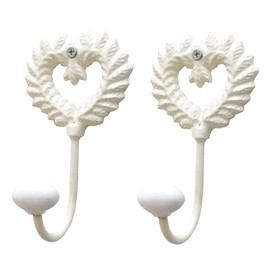 Dibor Set of Two Rustic Country Cream Wall Mounted Hanging Heart Hooks