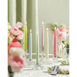 Stmarry Multicolored Pastel Flameless Taper Candles with Remote and Timer, 9.65 Inch Real Wax LED Colorful Candlesticks, Battery Operated Colored Tall Candles with 3D Flickering Flame, 6 Pack