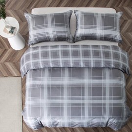 Imperial Rooms Single Duvet Cover (135 x 200 Cm) 3 Piece Soft Brushed Microfiber Printed Reversible Duvet Set Quilt Cover with 1 Pillowcase (Grey Check)