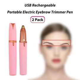LiXiongBao 2 Pack USB Rechargeable Portable Electric Eyebrow Trimmer Pen for Women,Painless Precision Eyebrow Hair Remover, Safe Eyebrow Shaver Razor Tool for face Leg Lip Armpit Hand(Pink)