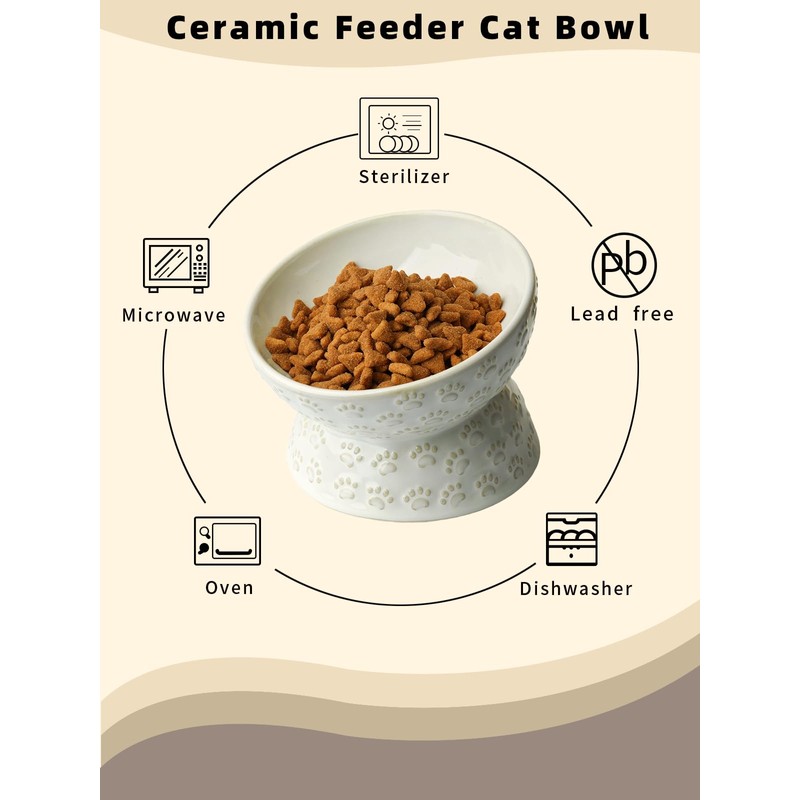Ceramic Tilted Elevated Small Cat Bowl, for Fat Faced Cat,