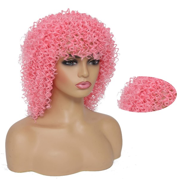 Afro Wig Short Kinky Curly Wig, Wig Curly Short Wigs for Black Women Curly Afro Wigs for Black Women Kinky Curly Wigs for Black Women (Pink)