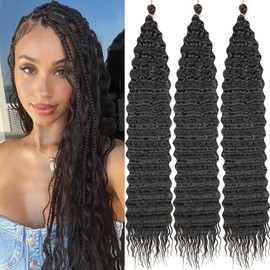 Alaleibaby Curly Braiding Hair 22 inch Ocean Wave Crochet Hair for Black Women 3 Packs Long Deep Wave Wet and Wavy Braiding For Boho Braids.
