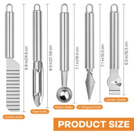 Aemygo 17 Pcs Fruit Carving Knife, Stainless Steel Kitchen Fruit Carving Tools with Vegetable Cutter Shapes - Melon Baller Scoop, Dig Pulp Separator Peeling Tool, Crinkle Knife, Lemon Zester Grater