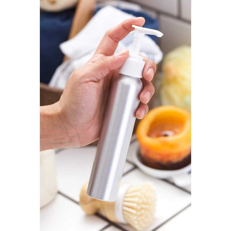 Aluminum Refillable White Lotion Pump Bottle - 4 oz (3