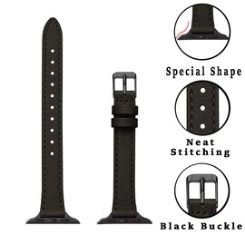 SUNFWR Compatible with Watch Strap 38 mm 40 mm 41 mm, Genuine Replacement Leather Strap, Slim and Lightweight Strap for iWatch Series Ultra/8/7/6/5/4/3/2/1, SE (Black and Black)