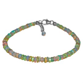 InfinityGemsArt Opal Healing Beads Adjustable Bracelet, Natural Welo Opal Gemstone Beads Dainty Zodiac Bracelet, Birthstone, Gift for her, Jewelry in 925 Sterling Silver Chain 8 inch, Ethiopian mined