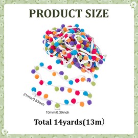CRAFTYMELODY 14.22 Yard Pom Pom Trim 7/8 Inch Ball Fringe Trim Ribbon Colourful Sewing Accessories for DIY Sewing Craft Clothing Decoration Home Decor