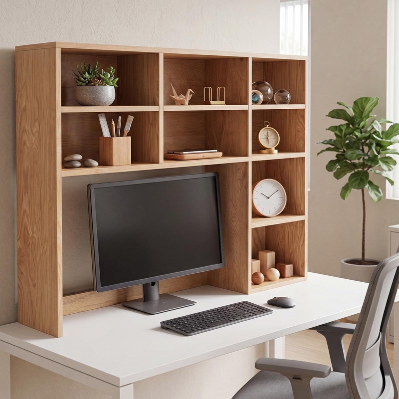 Vercraft Natural Wood College Desktop Bookshelf Dorm Desk Hutch Organizer