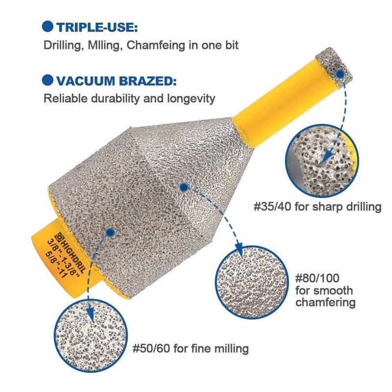 HIGHDRIL 10-35mm Diamond Finger Milling Bits - Diamond Beveling Chamfer