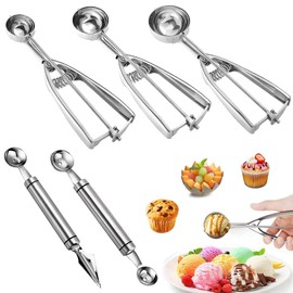 HEKOBAG Ice Cream Scoop, Stainless Steel Ice Ball Scoop, 3 Sizes, Ice Ball Shaper, Ice Cream Scoop Set, Ice Cream Scoop Set with Trigger for Melon Meatballs