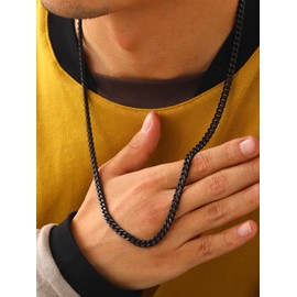 U7 Mens Black Necklace Chain,Hip Hop Mens Jewelry,5mm Stainless Steel Black Cuban Link Chain Necklace,26"