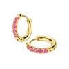 Gold Earrings with July Birthstone Hot Pink Cubic Zirconia Hoops