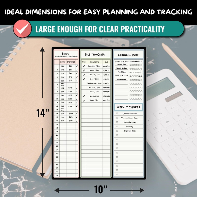 Magnetic Dry Erase Budget Planner and Bill Organizer | 10"