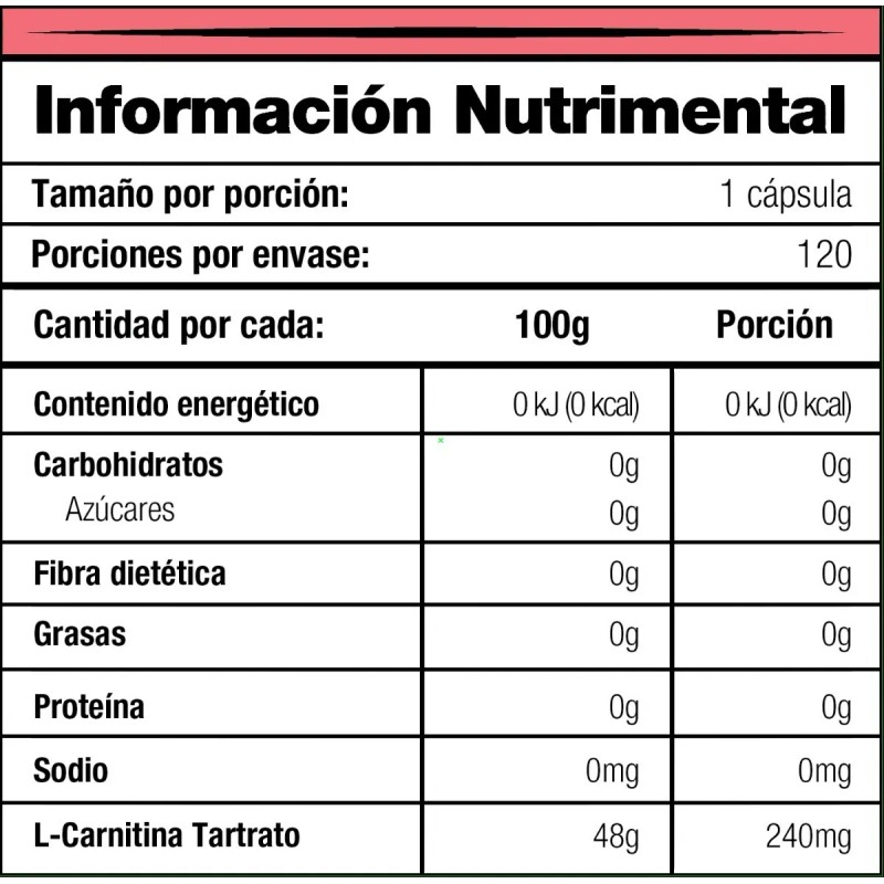 Mdn L-carnitina, 120 Cpsulas, 240mg Carnitina Tartrato Sin Sabor