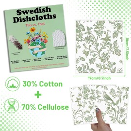 Deorfuy Swedish Dishcloths for Kitchen, 6PCS Sage Green Floral Birds Cellulose Sponge Reusable Paper Towels Washable, Greenery Absorbent Fast Drying Swedish Dish Cloth for Home Cleaning