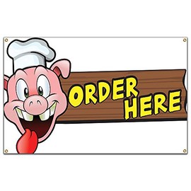 Order Here Pig Sign 60" Banner Concession Stand Food Truck Single Sided