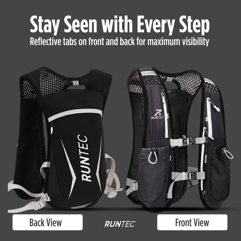 RUNTEC® Black Lightweight Running Vest Hydration Backpack | 2X Water