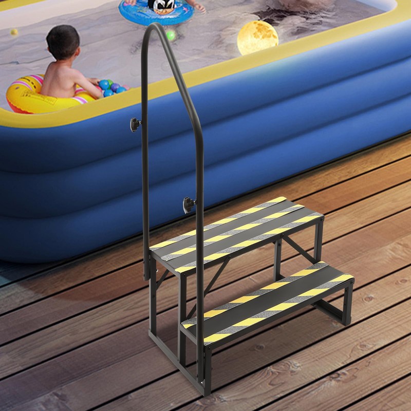 DYNAMI RV Stairs 2 Step Ladder, Steel Black Porch Steps