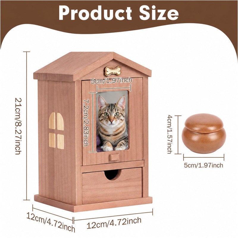 Cat Urn for Ashes with House-Shaped Design & Magnetic Photo