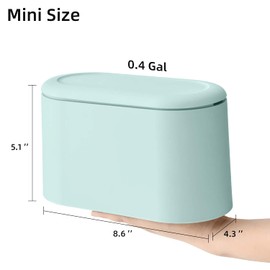 MEETOZ Mini Trash Can with Lid, Small Trash Can, Desk Trash Can, Countertop Mini Garbage Cans, Tiny Waste Basket, Free 3 Rolls of Trash Bags (Light Green With Lid)