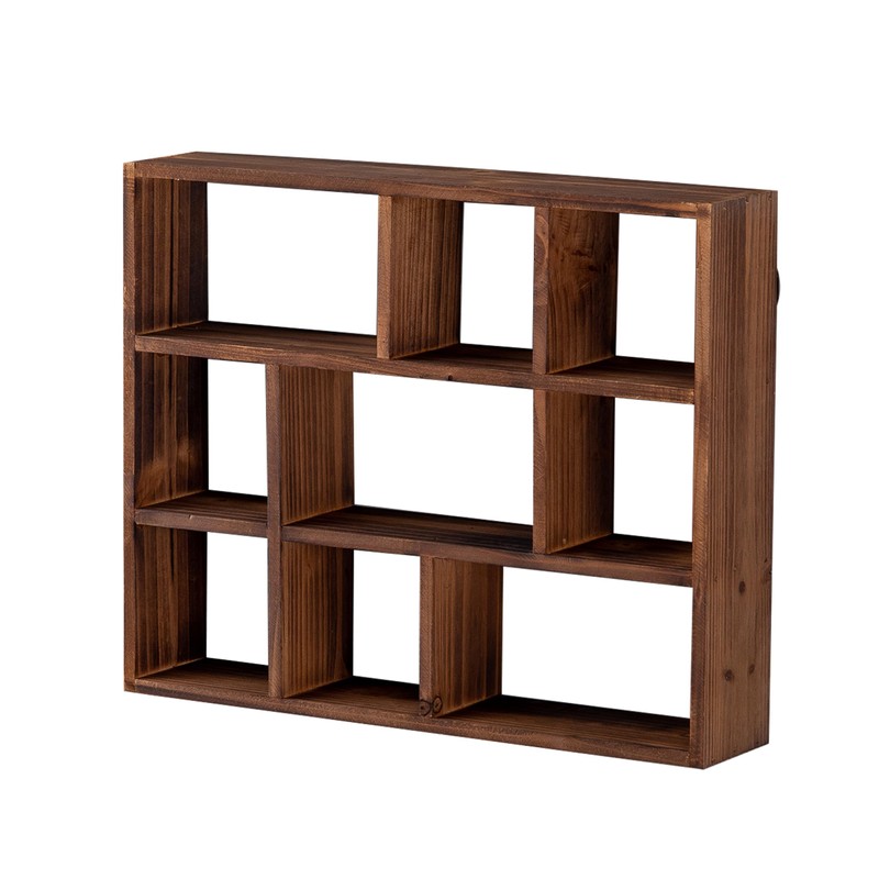 SOFE Small Brown Wood Shadow Box with Shelves, 3 Tier