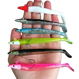 TACTICAL FISHING 6 Piezas - Kit de Cabezales con Goma, Señuelos Blandos para Pesca en mar, Rios, Playa, surfcasting. Agua Dulce y Salada. Especiales para Robalo, Lobina y Multiples Especies más.