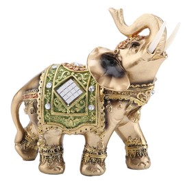Elephant Figurine, Lucky Feng Shui Elephant Sculpture, Bottom Durability for Office Home (Green L Size)