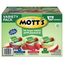 Mott's No Sugar Added Applesauce Variety Pack Cups, 36 pk/3.9 oz