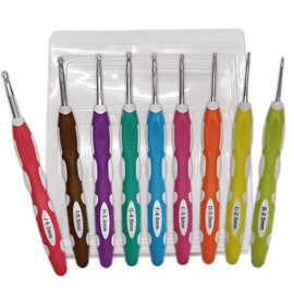 9PCS Ergonomic Crochet Hooks Set Extra Long Handle Comfort Grip Knitting Needles for Arthritic Hands Beginners Advanced Craft Yarn Supplies