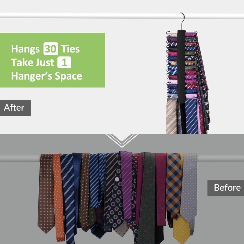 OMHOMETY 2 Pack Tie Rack, Wooden Tie Hanger for Men