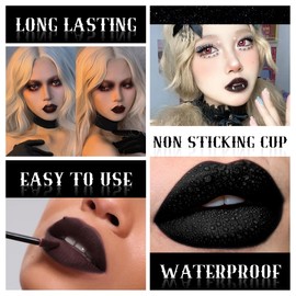 VANERIA Matte Liquid Lipstick,Long Lasting High Impact Color,Goth Lipstick,Black Lip Stain,Moisturize Lips,Smudge Proof (Black Purple)