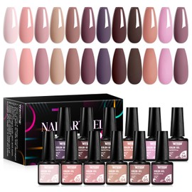 MTSSII Gel Nail Polish Kit, 12 Colors Fall Winter Pink Nude Brown Gel Polish Set Skin Tones Neutral Soak Off Gel Nail Gifts for Women Girl DIY Salon Home Manicure